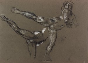 To studier av en naken kvinne (kritt på papir)